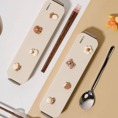 Corn Cutlery Box Students Solid Wood Chopsticks Portable Dining Box Empty Box Outside Elementary School Children With Special Children's Kit-Taobao