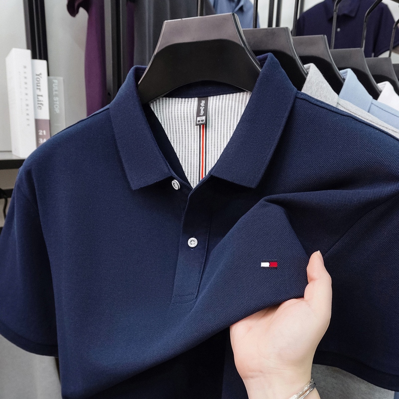 Authentic American Tommy Short-Sleeved T-Shirt Polo Shirt for Men 100% Pure Cotton Summer Business Casual Lapel Half-Sleeve Trendy Authentic American Tommy Short-Sleeved T-Shirt Polo Shirt for Men 100% Pure Cotton Summer Business Casual Lapel Half-Sleeve Trendy