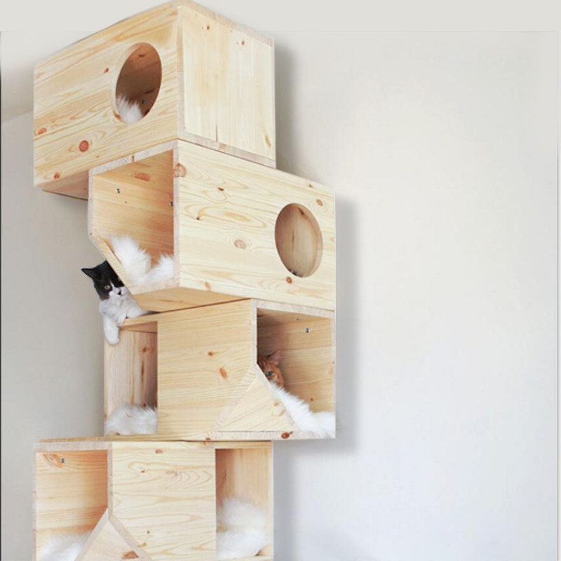 catsle Cat Keeper Castle Cat Nest Wall Solid Wood Cat Climbing Luxury Cat Wall Hanging Wall-mounted Wooden Barrel Toy-Taobao