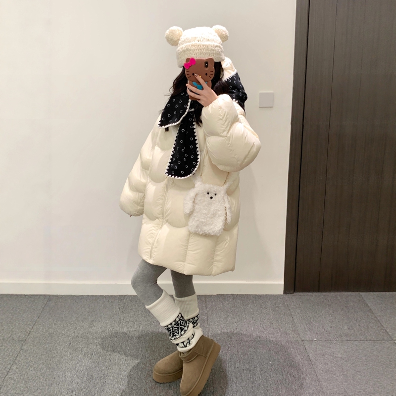 Short down Jacket for Women, New Winter Style, 90% White Duck Down, Cloud Puff Cocoon-Shaped Hooded Thickened Warm Women's Coat
