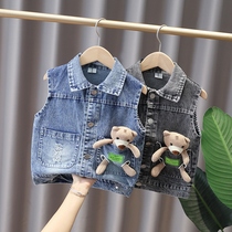 Baby Cowboy Waistcoat 2022 Spring Autumn New Boy Foreign Air Canon Shoulder Vest Baby Fall Outside Wearing Waistcoat