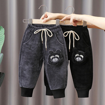 Boy Pants Plus Suede Autumn Winter Clothing Casual Long Pants 2022 Spring Autumn New Small Children Thickened Male Baby Buns Bag