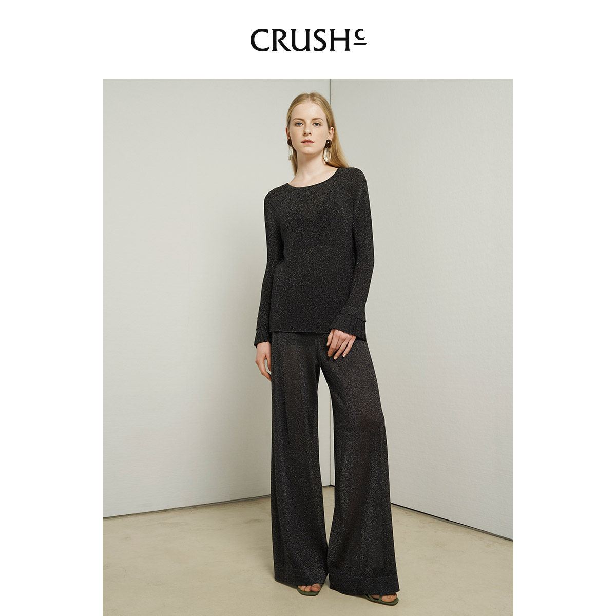 CRUSH Collection Metallic Cuff Pleated Top Lance Premium Sexy Bottoming Shirt Women's