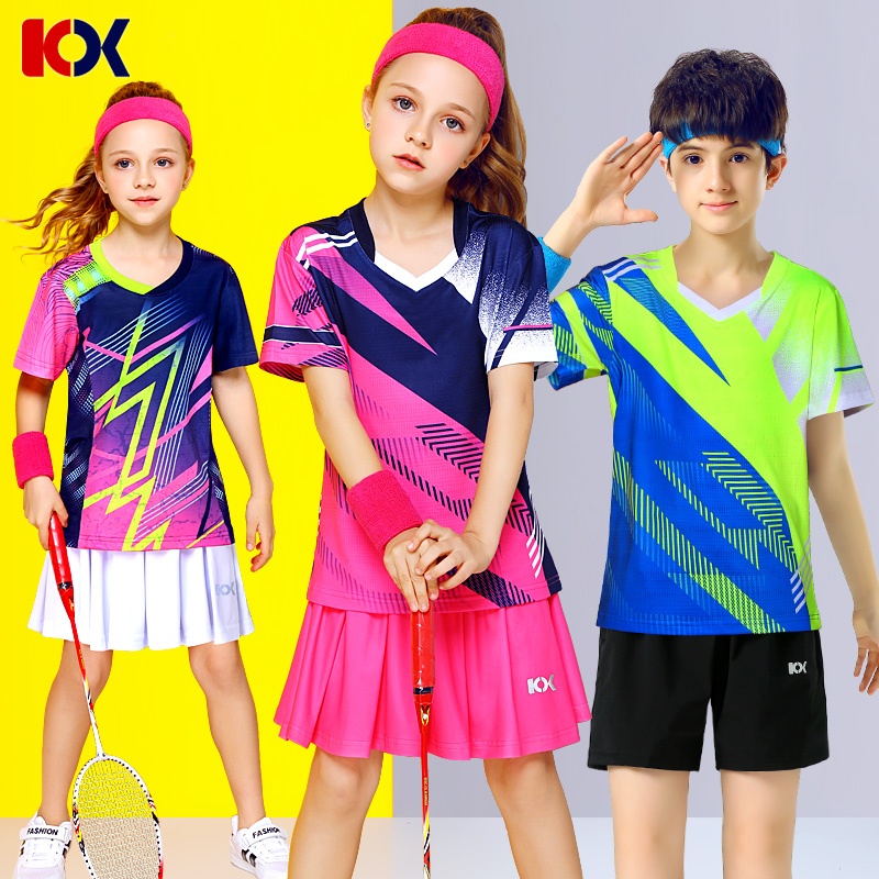 Children's badminton suit sports quick drying clothes children's table tennis clothes short sleeves shorts pleated skirt training team tennis suits