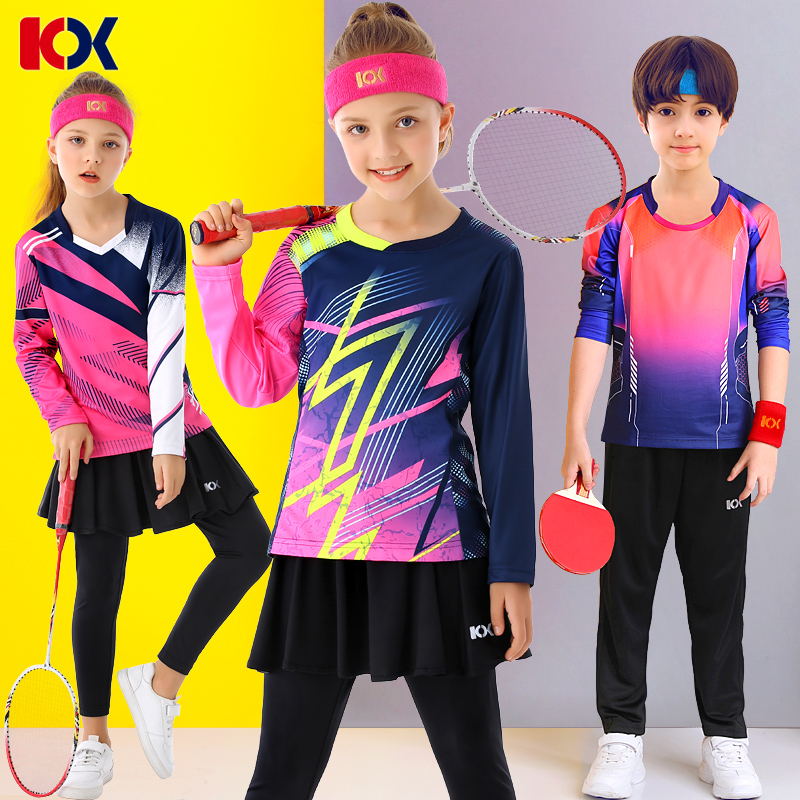 Children's badminton clothes sports long sleeves long pants false two dress length pants child table tennis clothes short sleeve shorts sportswear