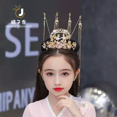 Children's Hanfu headdress Girls ancient accessories Super fairy princess tassel hairpin Girls fresh Tang costume hair accessories crown