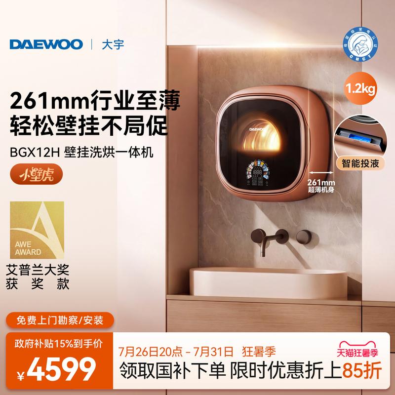 Daewoo Wall-Mounted Washing Machine, Small Size for Underwear, Baby Clothes, Ultra-Thin Wall-Mounted Mini Wall Washer Bgx12H