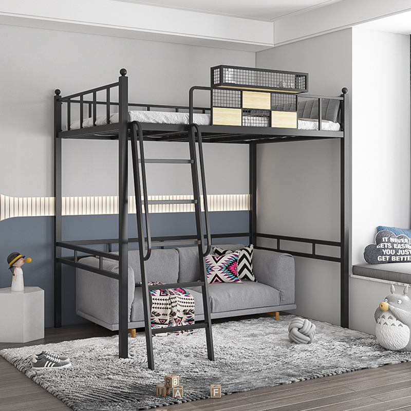 Modern minimalist iron bed duplex bed space to bed under table small household double bed suspended loft floor bed