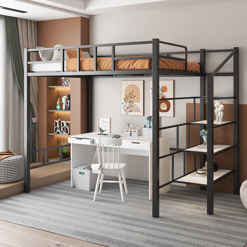 Elevated bed loft wrought iron bed duplex second floor bed bed under table attic bed small apartment space-saving hammock