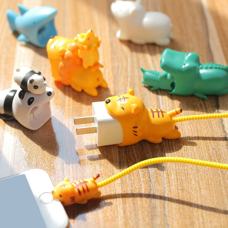 Data cable protective cover Apple iphone11 mobile phone charger special anti-break cute animal bite creative storage charging cable protection head headphone data cable protection rope winding