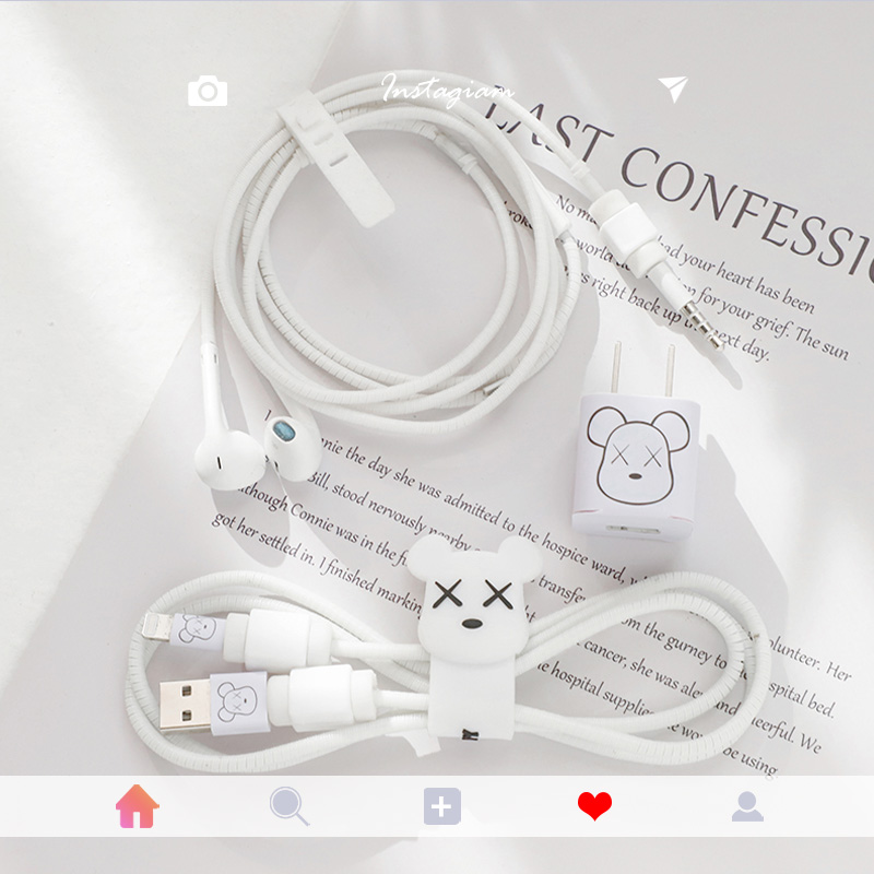 Data line protective sleeve mobile phone charger head creative cartoon white violent bear Apple special headphone winding rope