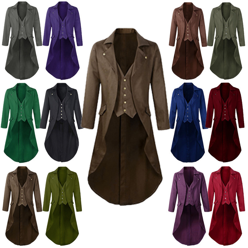 Manzhixin 2022 New Men's Gothic Tailcoat Jacket Retro Long Steam Tailcoat Performance Costume
