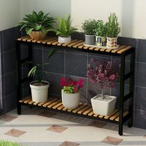 Wood All Residence Balcony Flower Shelf Iron Art Flower Shelf Solid Wood Multilayer Rack Balcony Basin Rack Multifunction