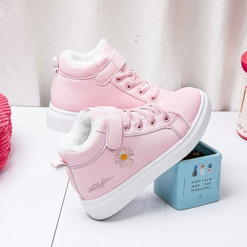 Зимняя высокая спортивная обувь на липучке, флисовые сапоги, в корейском стиле, мягкая подошва