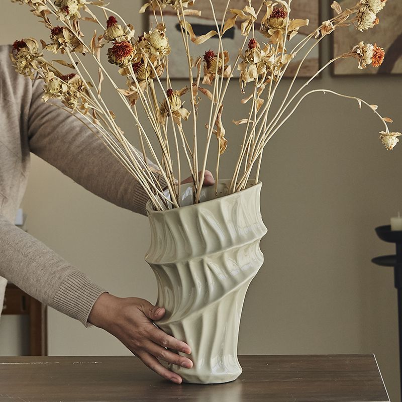Jingdezhen Ceramic Vase, Large Diameter, Modern Long Tube Flower Vessel, Hydroponic Flower Arrangement, Wedding Gift, Living Room Entrance Decoration