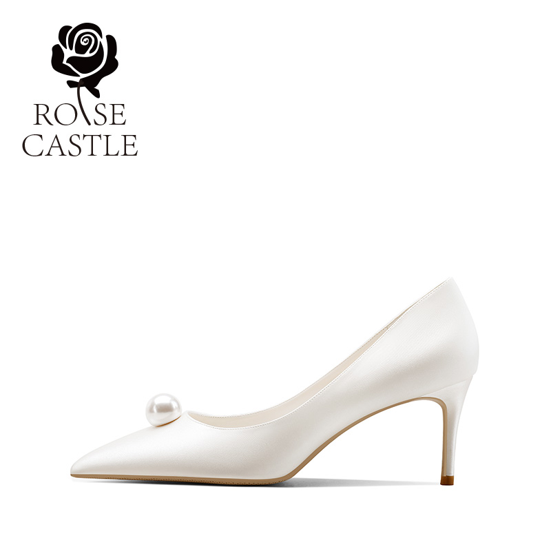 Rose castle wedding shoes white bride high heels 2021 new main yarn wedding shoes women's pointed bridesmaid shoes