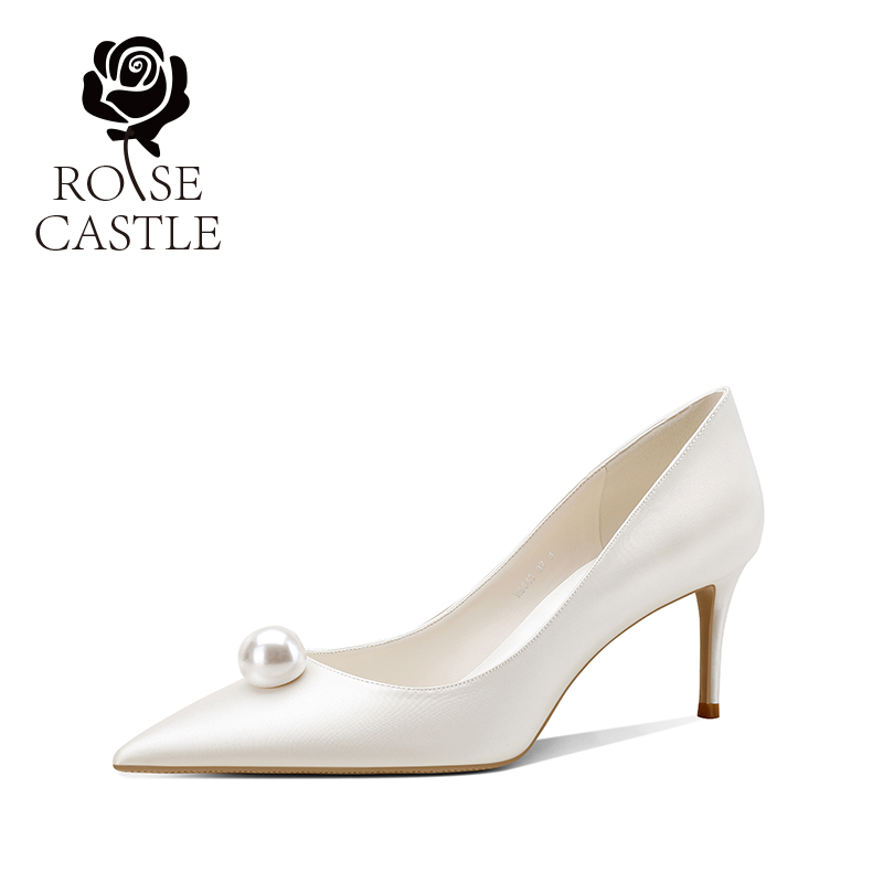 Rose castle wedding shoes white bride high heels 2021 new main yarn wedding shoes women's pointed bridesmaid shoes