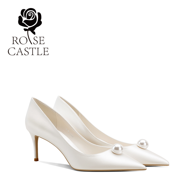Rose castle wedding shoes white bride high heels 2021 new main yarn wedding shoes women's pointed bridesmaid shoes