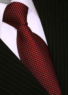 Men's Mulberry Silk Business Wedding Tie, 8.5cm, Dark Red with Dots, Gift Box