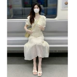 Летнее шифоновое белое платье, длинная юбка, французский стиль, яркий броский стиль, изысканный стиль