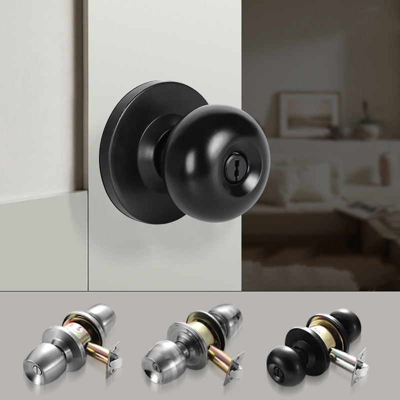 Black spherical lock aluminum alloy door lock household room bedroom lock room lock bathroom stainless steel ball lock