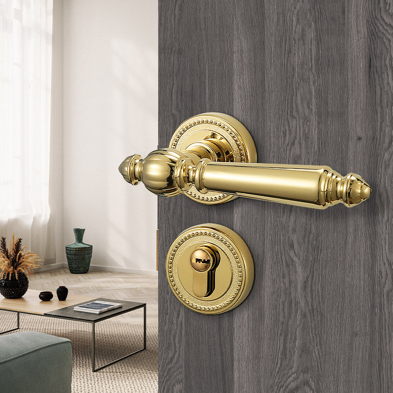 Golden bedroom door lock indoor household universal new Chinese-style mute magnetic suction two-piece wooden door European-style door lock