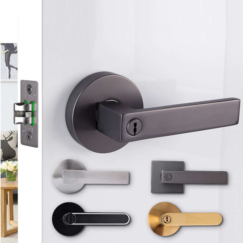 Bedroom door lock powder room door lock keyless three-bar single tongue hand lock indoor mute black universal
