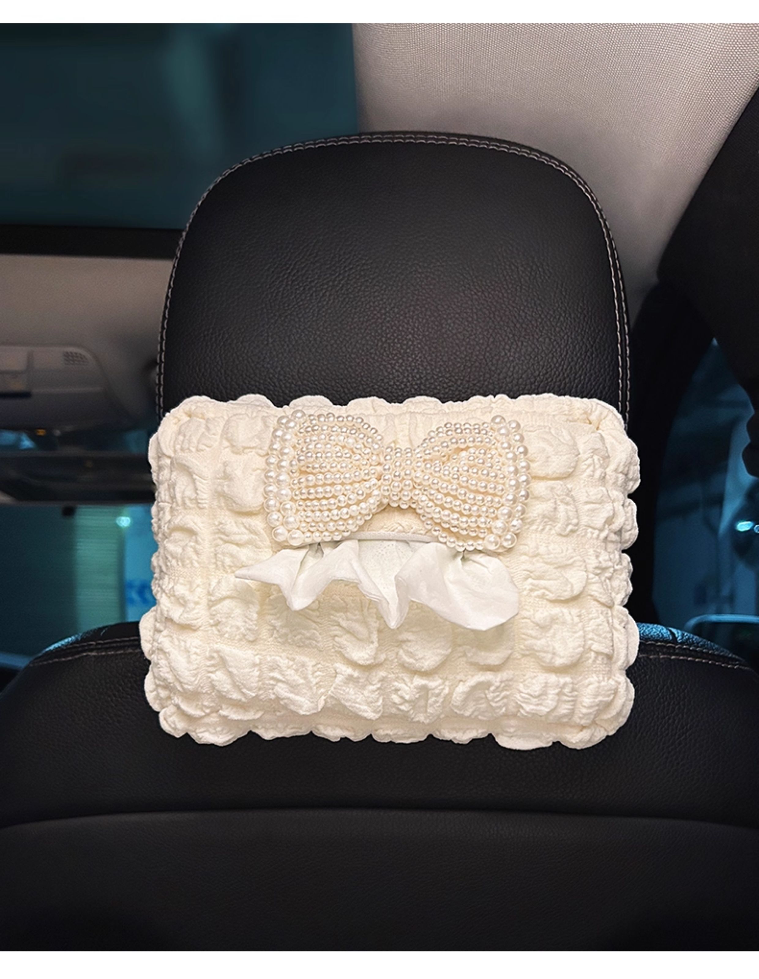 Car tissue box, creative bow-shaped tissue box for car, tissue hanging bag, armrest box, car interior decoration