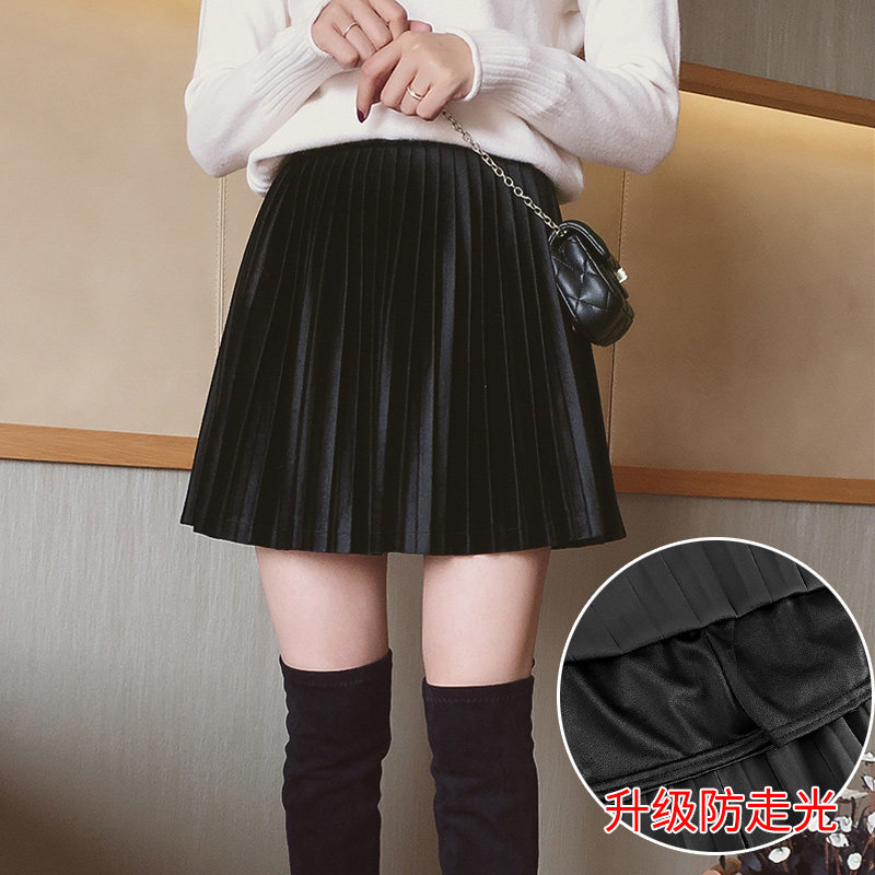 Gold velvet skirt women's black pleated skirt 2021 spring new high waist thin a word in the long version of spring and autumn
