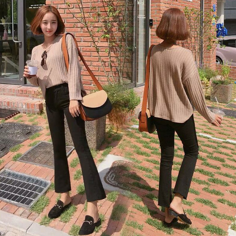 Autumn-winter plus suede black horn jeans children 80% small sub high waist display slim straight cylinder loose 90% micro