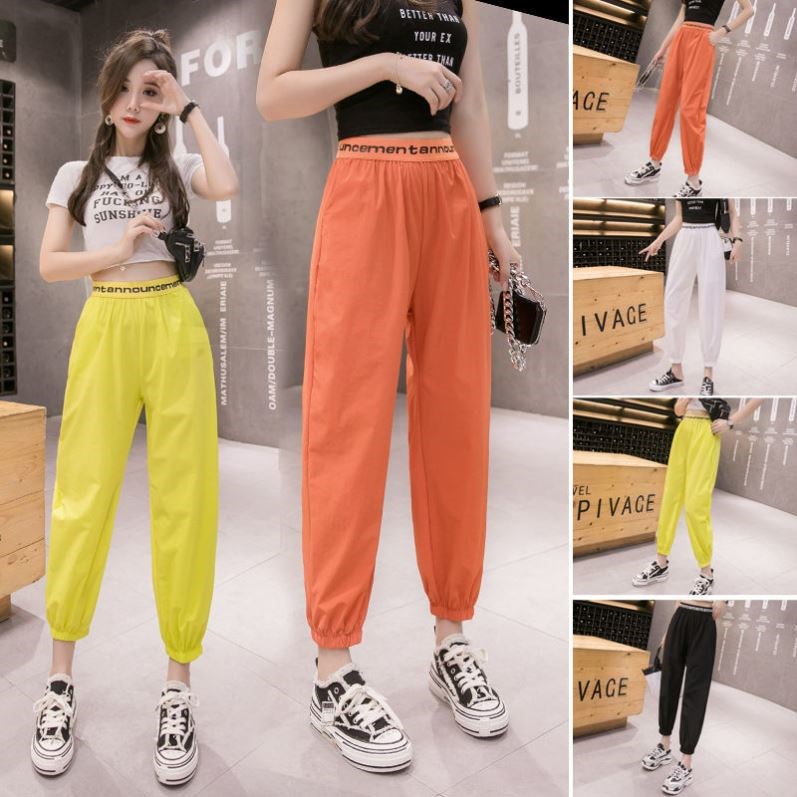 Sports Pants Schoolgirls New Loose Bundles Footed Korean version Slim Ins Trend Summer Thin 90% Harun Pants