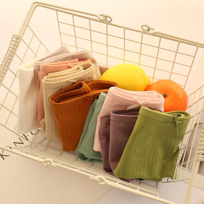 Mid-Waist Lady Pure Cotton Underwear Day Ensemble Teenage Girl Student Triangle Pants Cute Minima Pure Color Korean version No marks Large size