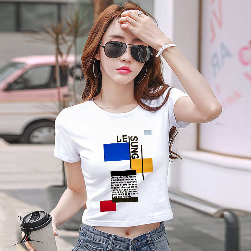Short short-sleeved T-shirt women's navel 95 cotton tight jazz dance short top 2020 new white slim T-shirt - Taobao