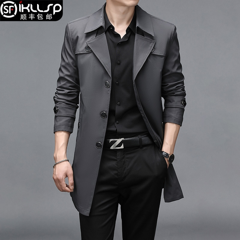 Coat men's spring and autumn 2022 new trend solid color lapel slim fit trendy brand business fashion casual men's windbreaker