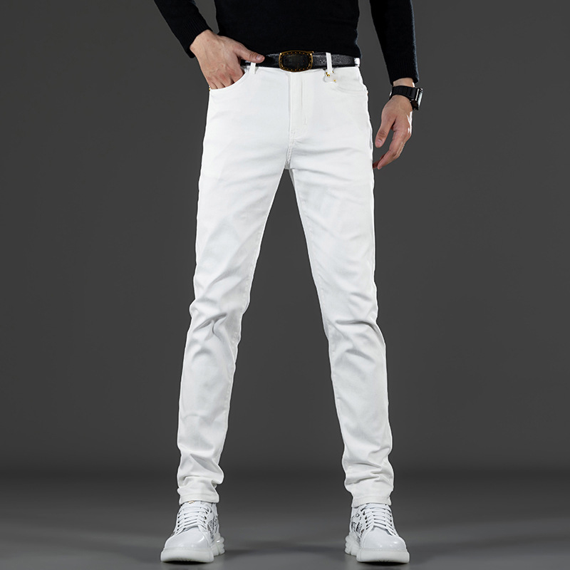 Men's white jeans spring and autumn new European station trend big brand casual pastime minor foot long pants