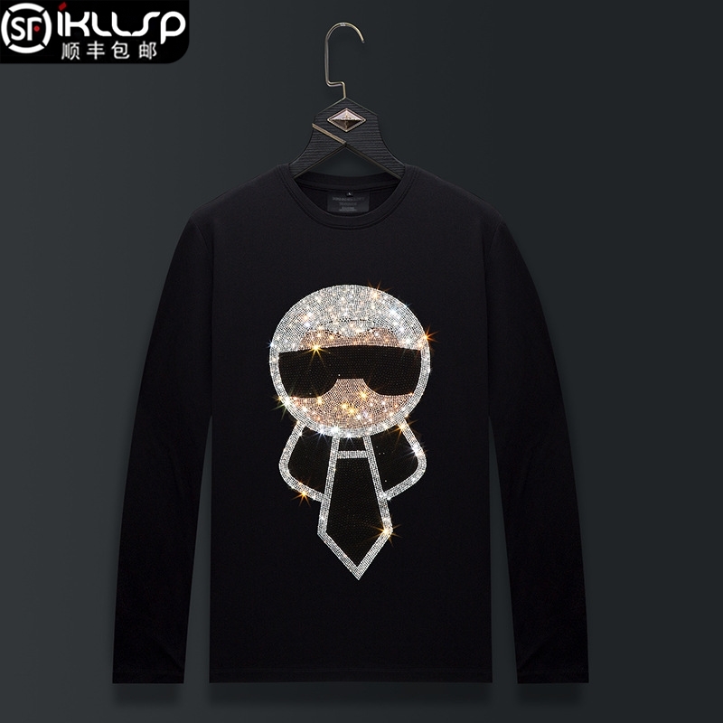 2022 spring and autumn new men's long-sleeved T-shirt hot drill round neck thin section large size pullover bottoming shirt casual slim