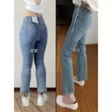 Тонкие джинсы, штаны, эластичные штаны-клёш, для формы тела «груша», высокая талия