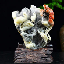 Fujian Natural Shoushan Stone Fields Yellow Pine Crane Extended Year Original Stone Engraving Pendulum Piece Home Handicraft Living Room Xuan Guan