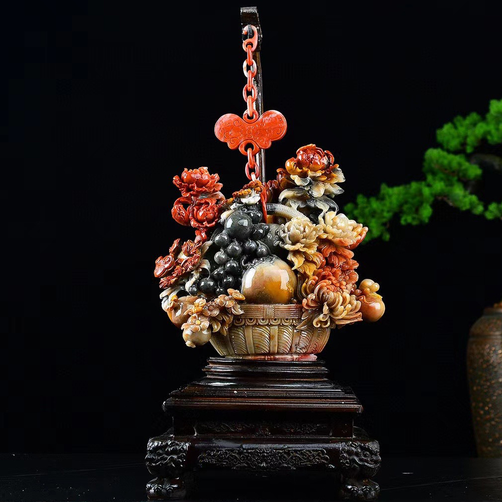 Sushan stone engraving pendulum piece handicraft stone flower and grass swaying pieces Town house natural chic stone natural ornamental flowers open rich and expensive