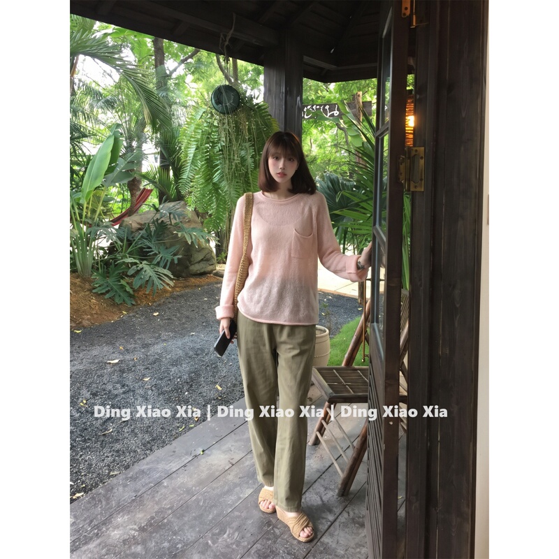 Pink Round-Neck Knit Sweater for Women, Early Autumn Design, Long-Sleeved, Niche, High-End, Elegant, Loose-Fitting, Slimming Top Pink Round-Neck Knit Sweater for Women, Early Autumn Design, Long-Sleeved, Niche, High-End, Elegant, Loose-Fitting, Slimming Top