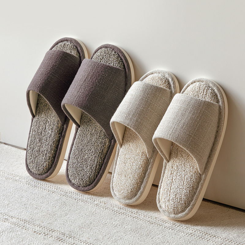 Japanese-Style Antibacterial Linen Slippers for Women and Men, Indoor Couple Slippers for All Seasons, Home Use, Wooden Floor, Cotton and Linen Sweat-Absorbent Cool Slippers