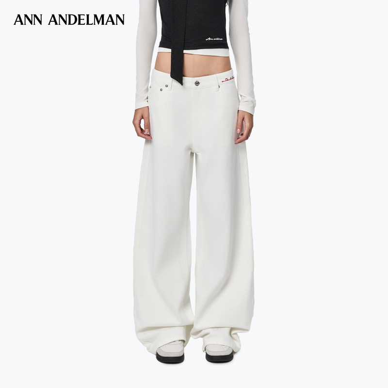 Chen Wen's Same Style Ann Andelman Capsule Series Embroidered White Jeans Straight-Leg Loose White Pants Chen Wen's Same Style Ann Andelman Capsule Series Embroidered White Jeans Straight-Leg Loose White Pants