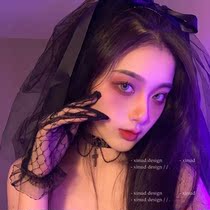 Black veil cover dark lolita gothic black bow veil Halloween COS photo super beautiful