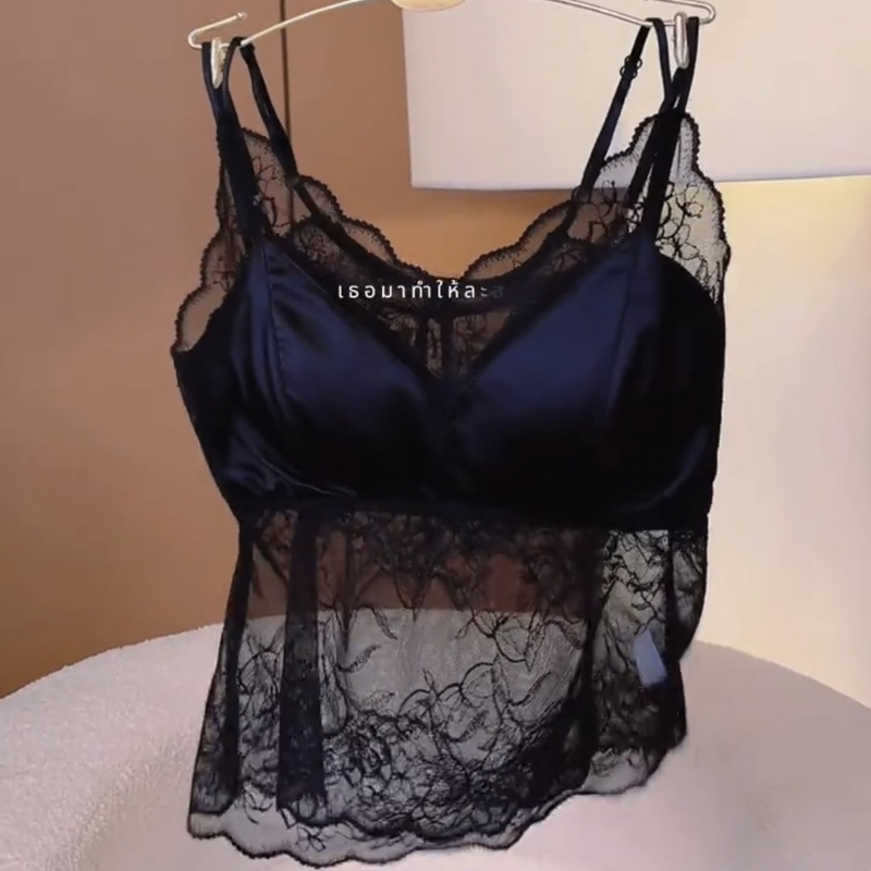 Sexy Lace Camisole for Women with Padded Bra, Satin Double Shoulder Straps, Can Be Worn as an Inner Layer or Outer Top, Stylish Back Design