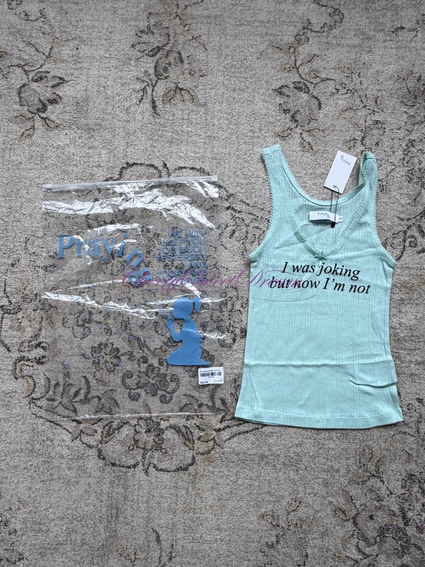 Praying Style Light Sage Mint Gray Green Cross Lace Joking Slogan Tank Top Praying Style Light Sage Mint Gray Green Cross Lace Joking Slogan Tank Top
