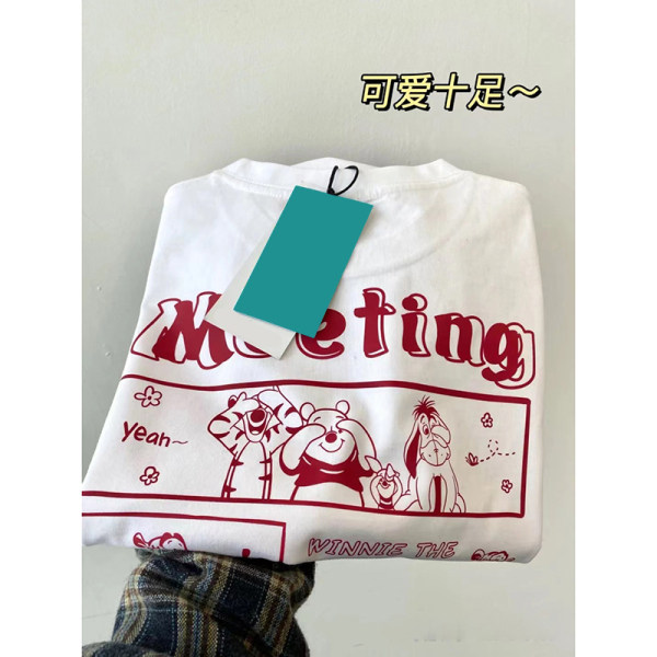 Clear Barn Pick Up Leak ~ Special Cabinet Withdrawal Retro American Small Bear Printed Short Sleeve T-shirt Woman Loose Korean Version Half Sleeve Blouse Tide