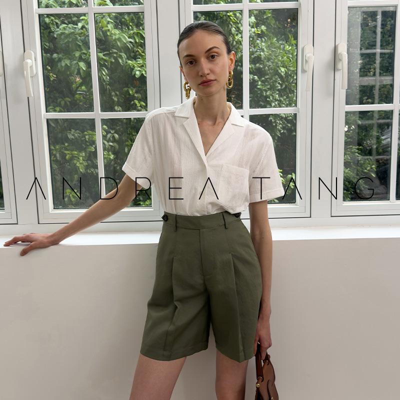 Andrea Tang｜Shirt Isadora｜Vintage French-Style Pure Cotton Jacquard Loose Short-Sleeved White Shirt for Women