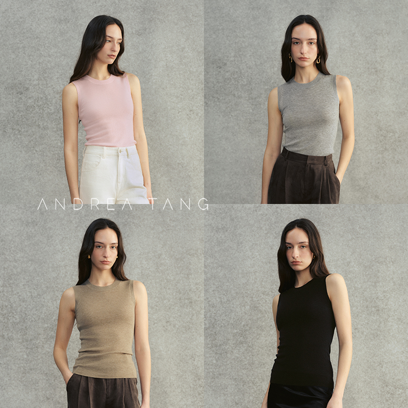 Andrea Tang|Delia Vest|Cashmere Triacetate Sleeveless Round Neck Slim Fit Knitted Base Shirt for Women Andrea Tang|Delia Vest|Cashmere Triacetate Sleeveless Round Neck Slim Fit Knitted Base Shirt for Women