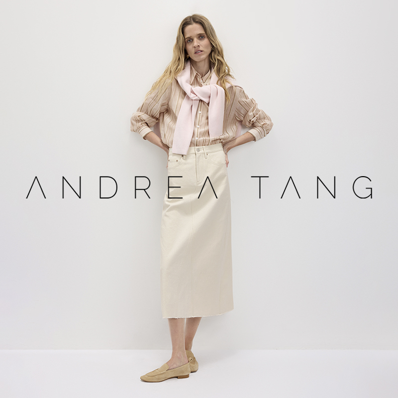 Andrea Tang|Skirt Georgia|Wabi-Sabi Style Distressed Off-White Silk Denim Straight Long Skirt Andrea Tang|Skirt Georgia|Wabi-Sabi Style Distressed Off-White Silk Denim Straight Long Skirt