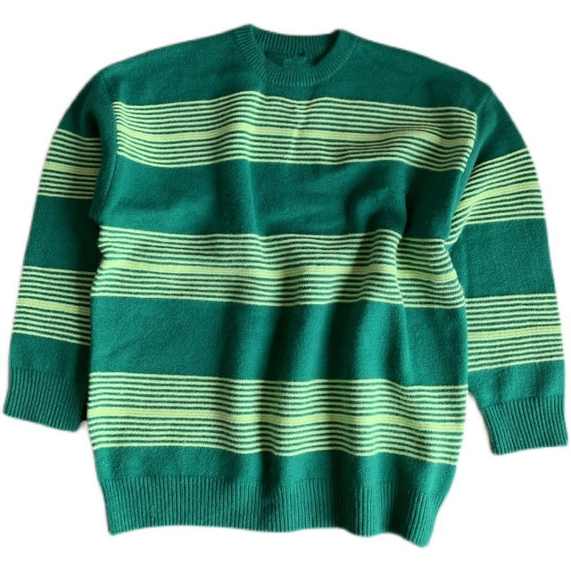 Striped crew neck sweater men's autumn lazy loose pullover sweater 2021 new ins Hong Kong style clothes trendy clothes
